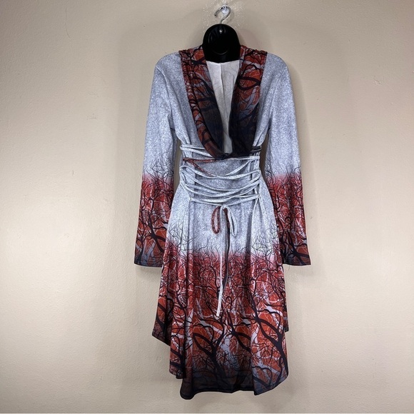 Medium Grey Hooded Sweater Dress Halloween Goth Druid Cosplay Long Sleeve - Picture 6 of 14